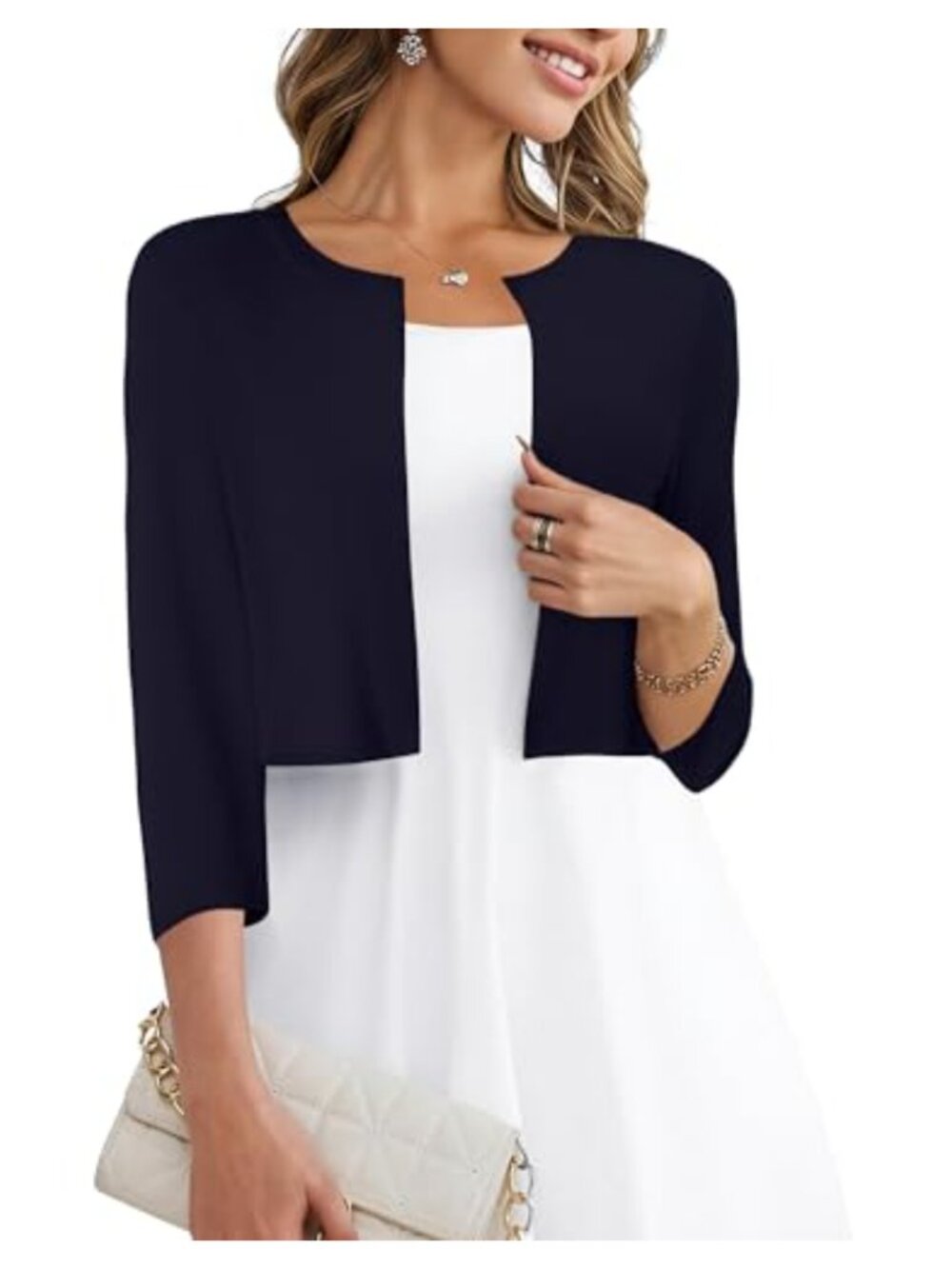 Women's Cropped Knit Shrug Cardigan 3/4 Sleeve Lightweight Bolero Layer